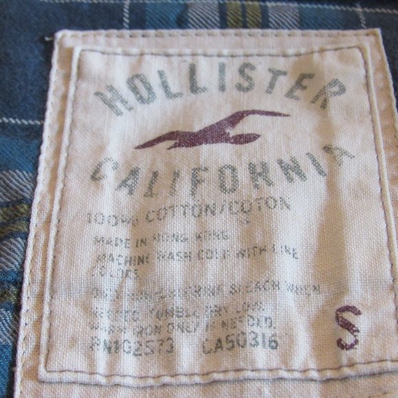 Hollister Mens Blue/Green/Yellow Plaid Oxford Size Small 100% Cotton - Picture 4 of 5